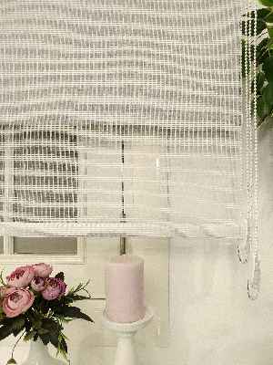 Çiftli Sistem Tül Stor Beyaz Cizgili Tül- Beyaz