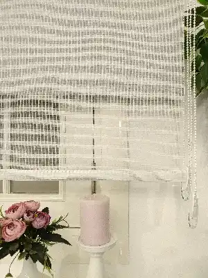 Çiftli Sistem Tül Stor Beyaz Cizgili Tül- Beyaz