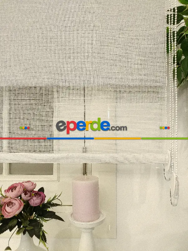 Çiftli Sistem Tül Stor Beyaz Cizgili Tül- Beyaz