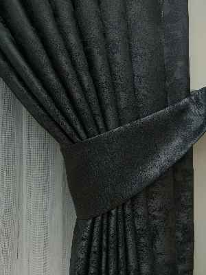 Salon Fon Perde - Antrasit Füme Renk Jakar Desenli Fon Perde- Antrasit