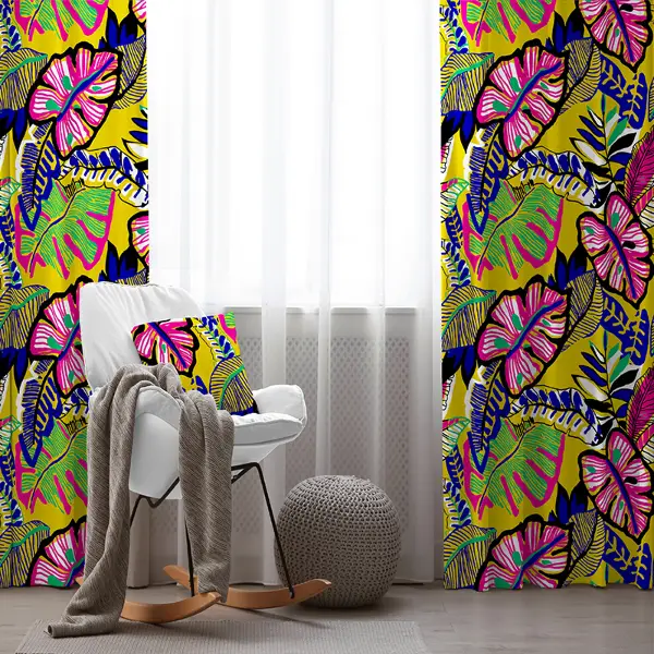 Tropikal Fon Perde Evim1555 Kumaşı Kalındır Duck Bezi Değildir- Mavi-beyaz