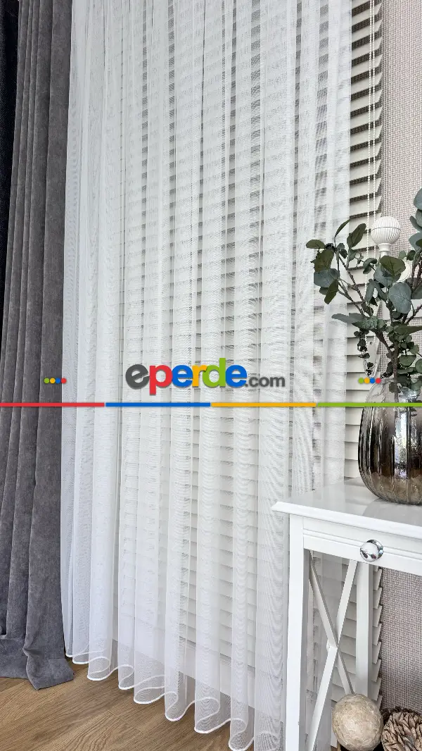 Yatak Odası Beyaz Grek Zemin Düz Tül Perde - Kurşunlu