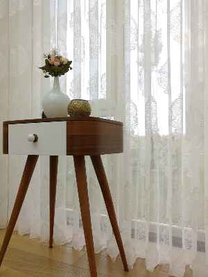 Damask Desenli Özel Örme Dokulu Tül Perde- Ekru