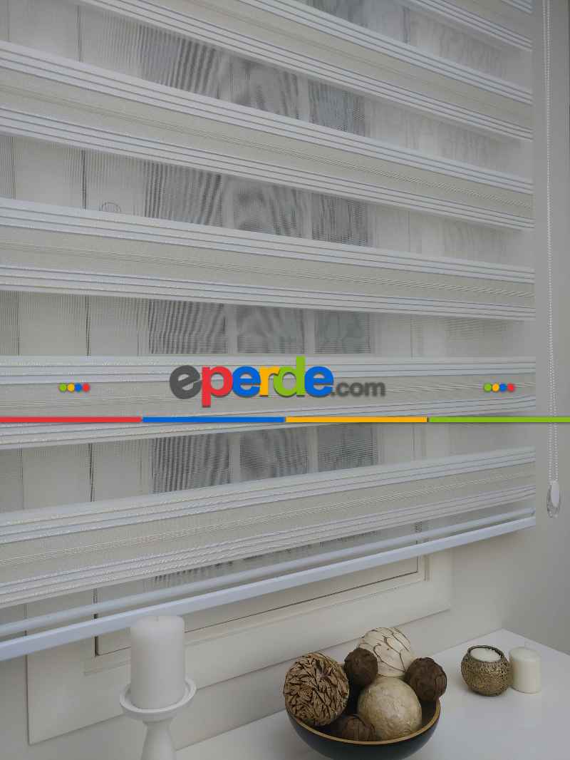 Mutfak- Elit Simli Pileli Krem Zebra Perde - Krem-altın Simli-gri Simli- Çok Renkli 3