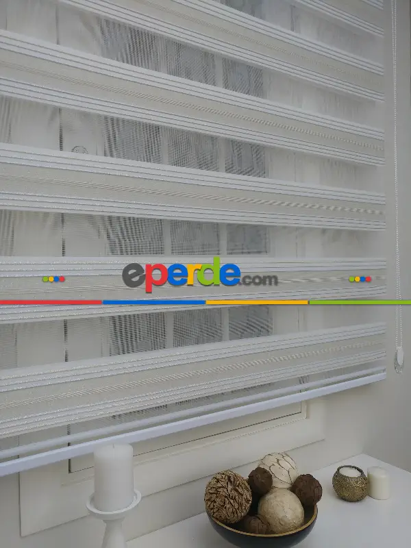 Oturma Odası - Elit Simli Pileli Krem Zebra Perde - Krem-altın Simli-gri Simli- Çok Renkli 3