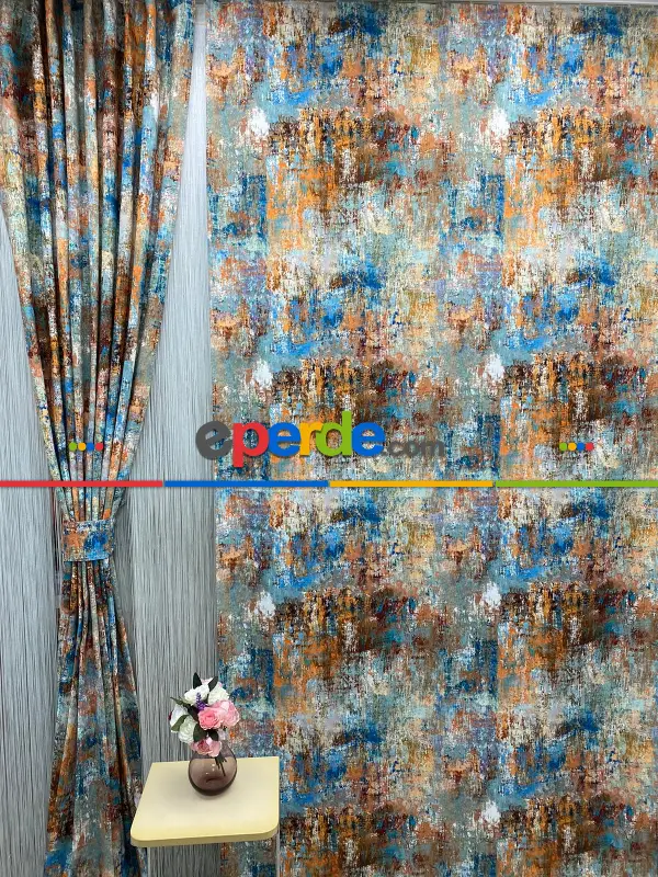 Modern Desenli Fon Perde 7 - ( Kalın Pamuklu Kumaş)- Kahve Venge-mavi Açık-mavi Koyu-ekru-hardal Sarısı