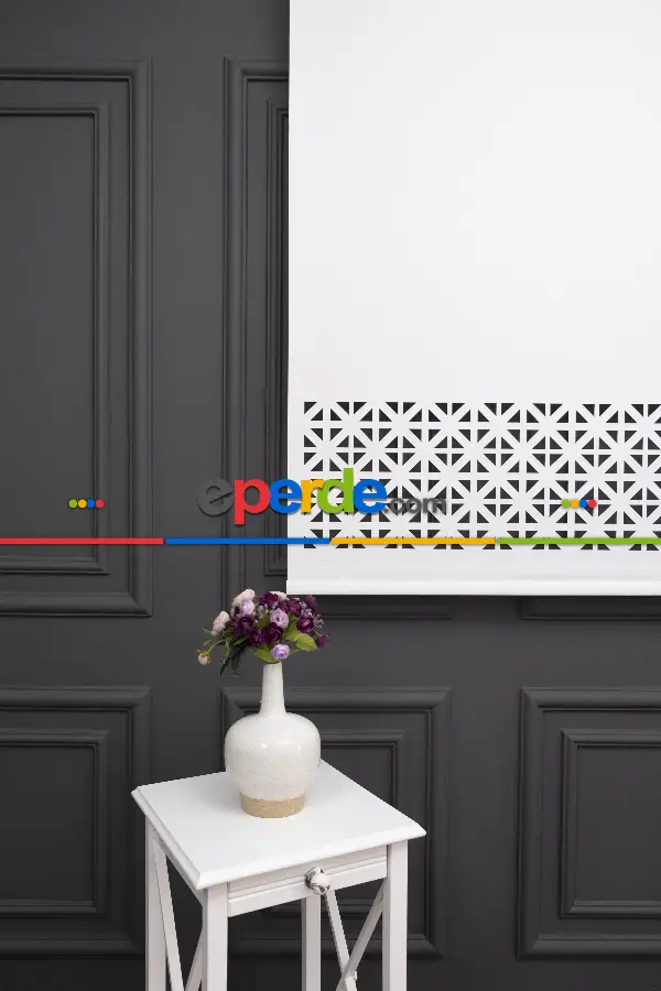 Salon Stor - Ekru Renk Lazer Kesim Mat Stor Perde (ister Düz - İster Lazer Kesimli Satın Alın)