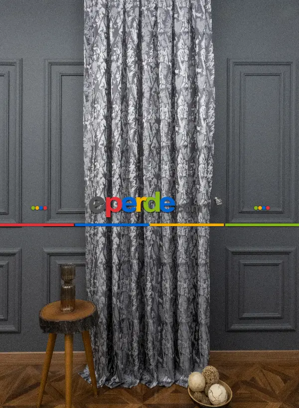 Yatak Odası Fon Jakar Dokuma Fon Perde Antrasit Gri