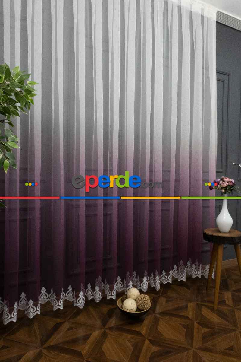 Mürdüm Tül Yarım Renkli Degrade Tül Renkli Tül