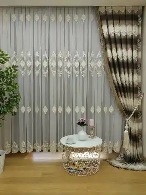 Renk Geçişli Jakar Desenli Salon Fon Perdesi -kahve Venge -sütlü Kahve - Bej ( Kendinden Saçaklı)- Bej-kahve Venge-sütlü Kahve