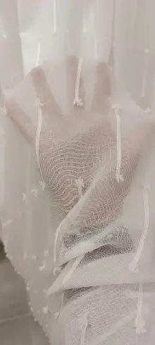 Yeni Nesil Ponpon Saçak Detaylı Tül Perdeler Ekru Renk