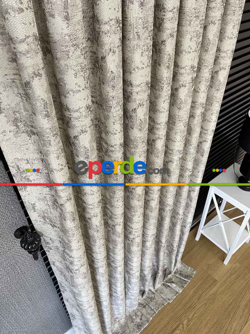 Bej Kahve Desenli Jakar Fon Perde (180)- Kahve Açık