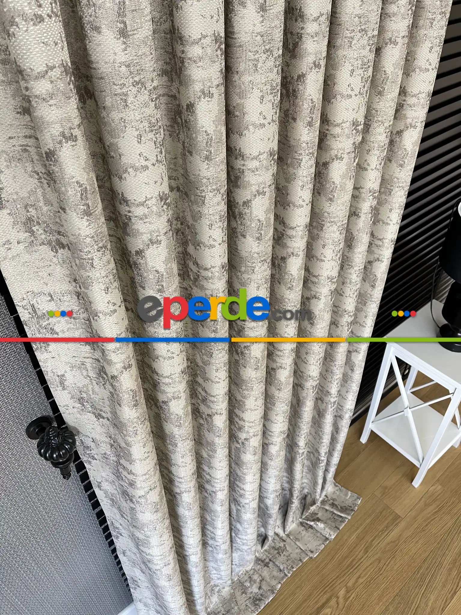 Bej Kahve Desenli Jakar Fon Perde (180)- Kahve Açık