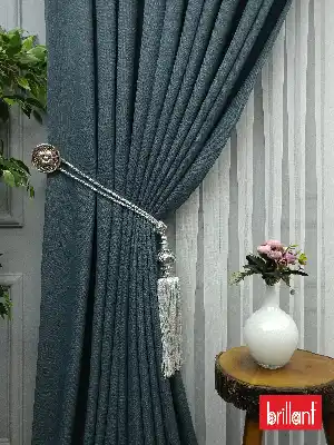 Brillant Keten Mavi Grimsi Renk Düz Fon Perde 180cm- Mavi Doymamış