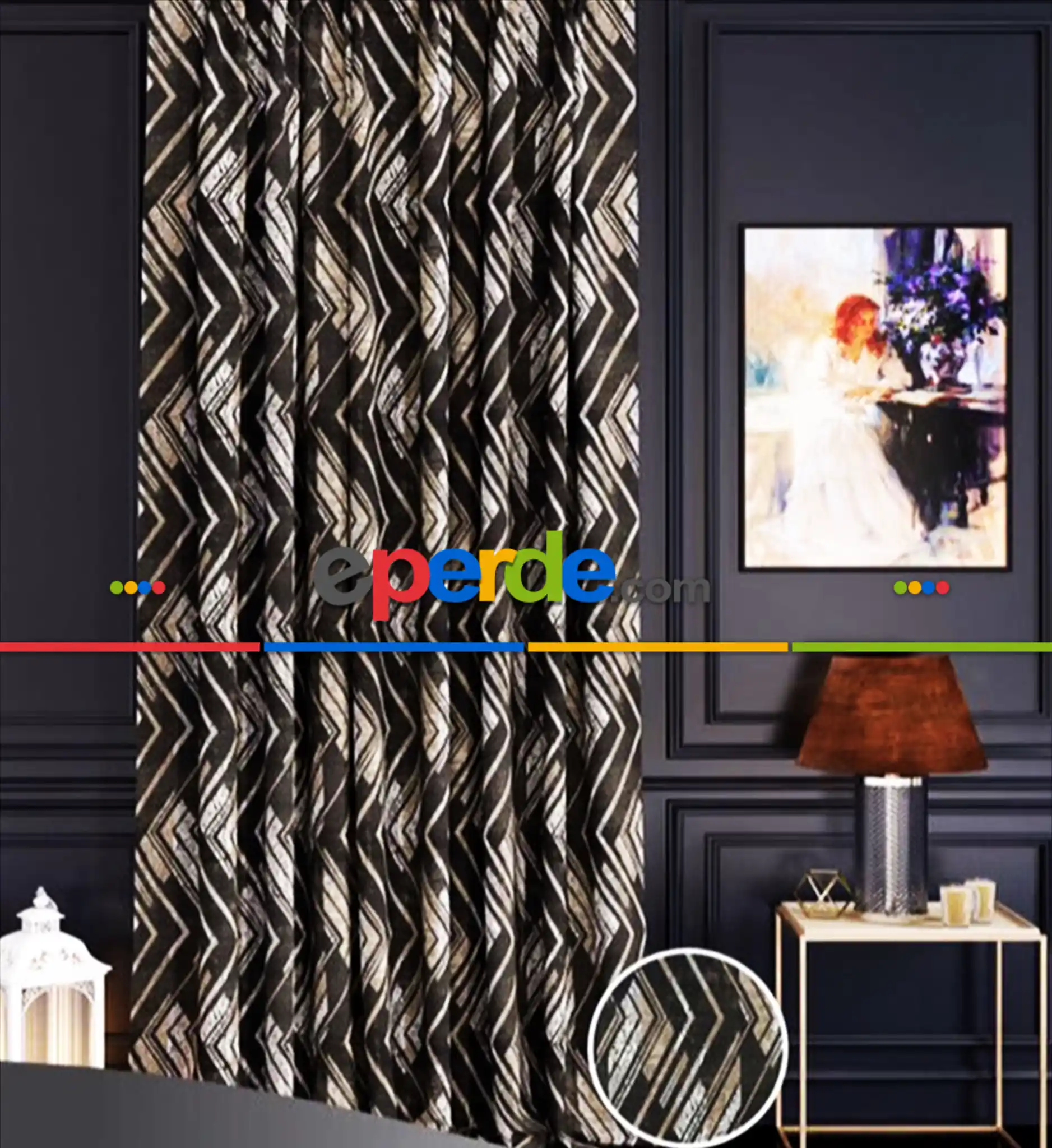 Salon Fon Perde - Gri Altın Renk, Taç Marka Milona Gri Geometrik Pano Fon Perde, Adet Fiyatıdır, İstediğiniz Boy Ölçüsünde Dikilir, Eni 70 ila 100cm Arası Seçenekler, Sık Piledir 70cm X 290cm 