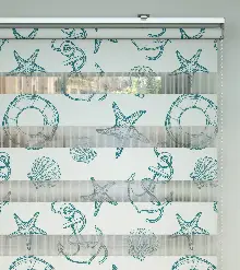 Gemivi Baskılı Zebra Perde- Beyaz-turkuaz-su Yeşili