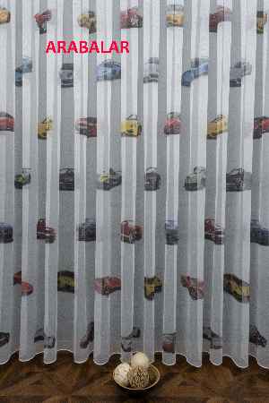 Çocuk Odası - Arabalar Desenli Modern Tül Perde - Elit Ürün