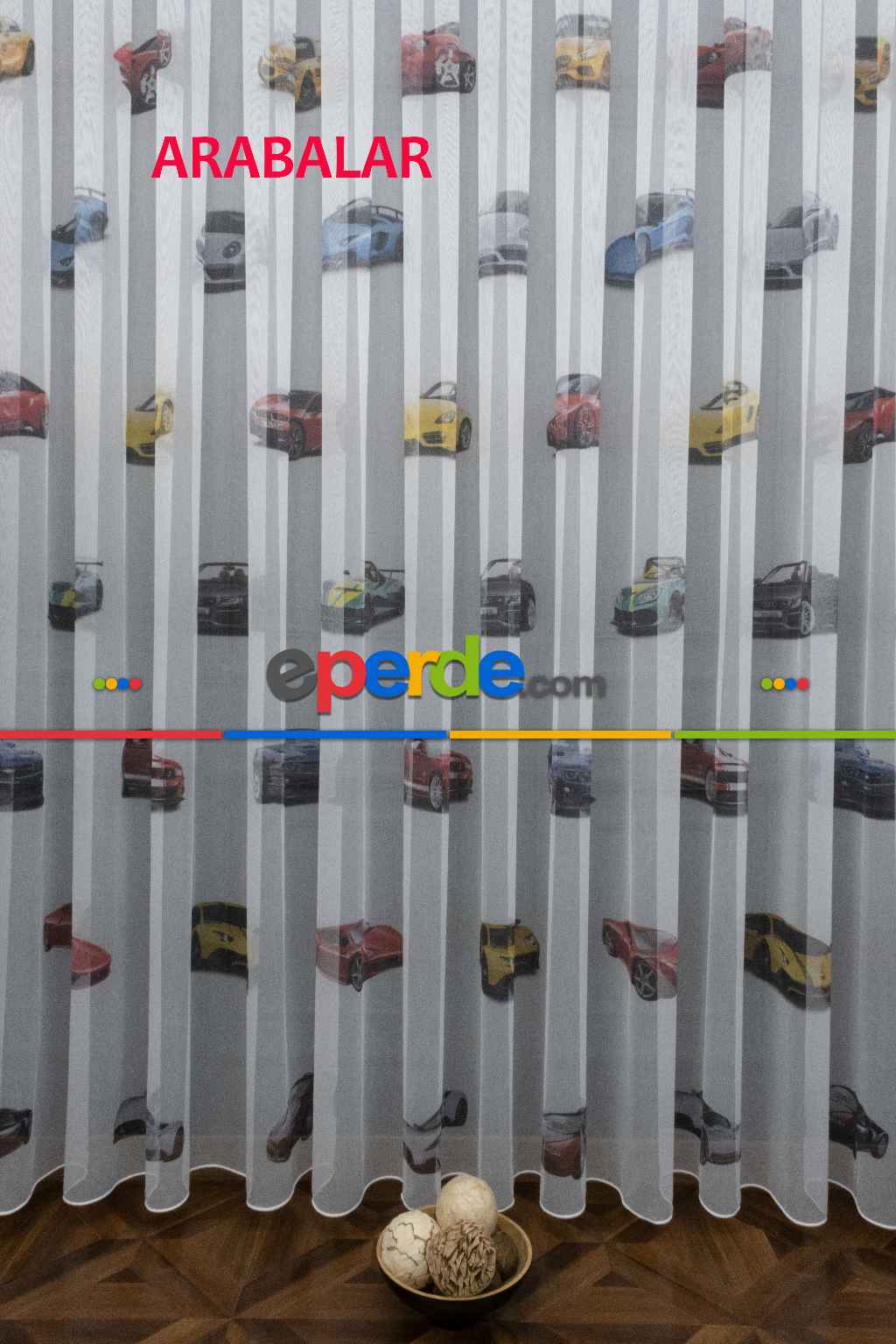Çocuk Odası - Arabalar Desenli Modern Tül Perde - Elit Ürün