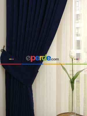 Lacivert - Düz Fon Perde ( Dökümlü Fon Perde)- Lacivert