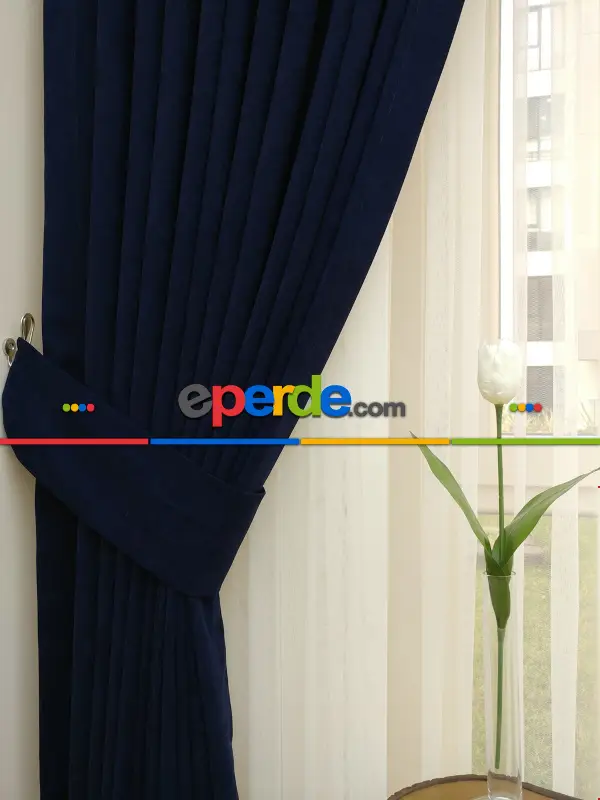 Lacivert - Düz Fon Perde ( Dökümlü Fon Perde)- Lacivert