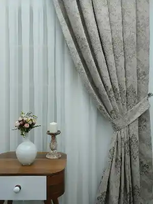 Lüx Jakar Çift Yüzlü Damaks Desenli Fon Perde - Taş Rengi - Altın Hazır Dikili Tek Kanat Sıkpile- Altın-Taş Rengi 100cm X 265cm 