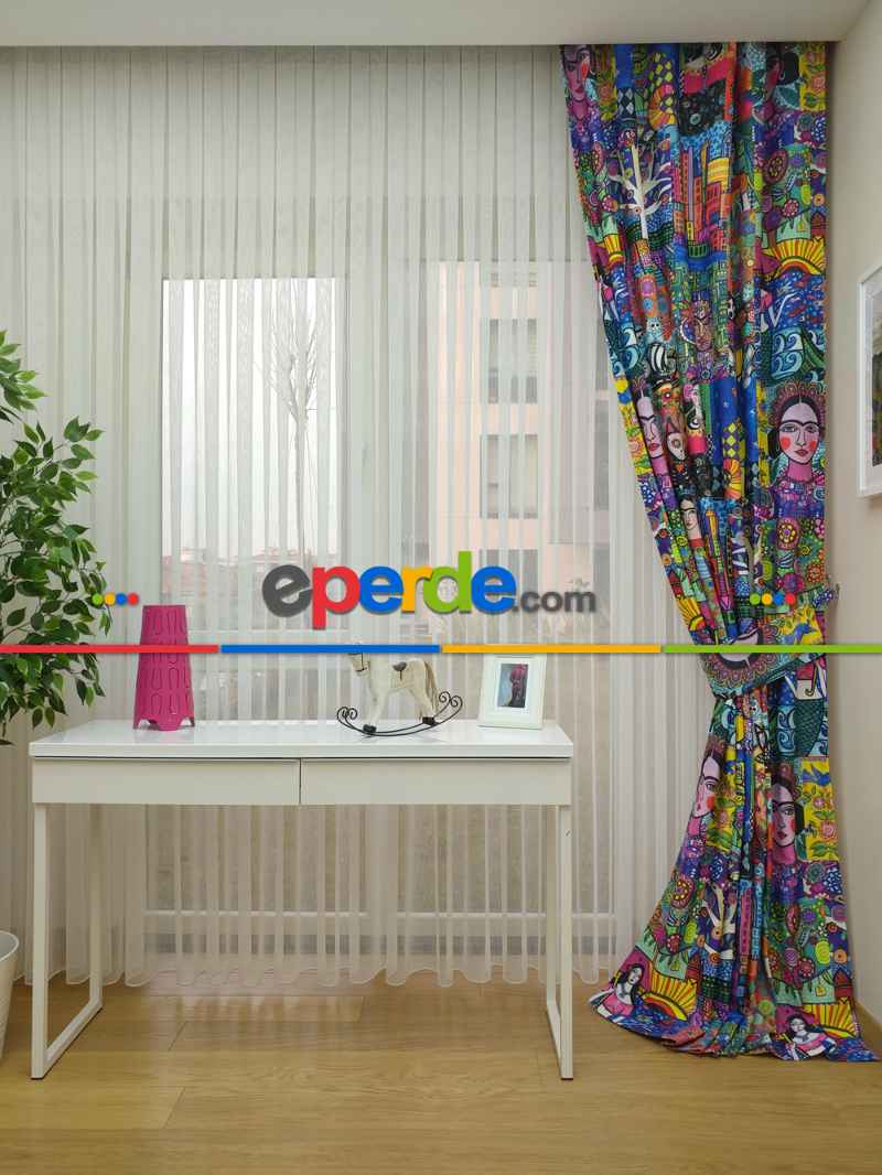 Genç Odası - Popart Fon Perde - Kumaşı Kalındır Duck Bezi Değildir.- Mavi-sarı-beyaz-turkuaz-çok Renkli