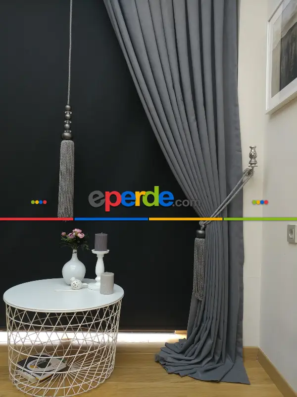 Düz Renk Dökümlü Fon Perde (180)- Gri