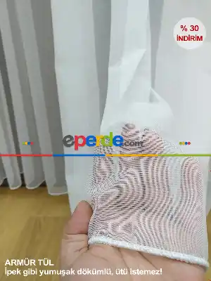 Ekru Armür Düz Tül Perde %30 Extra İndirim İpek Gibi Yumuşak - Ütü İstemez