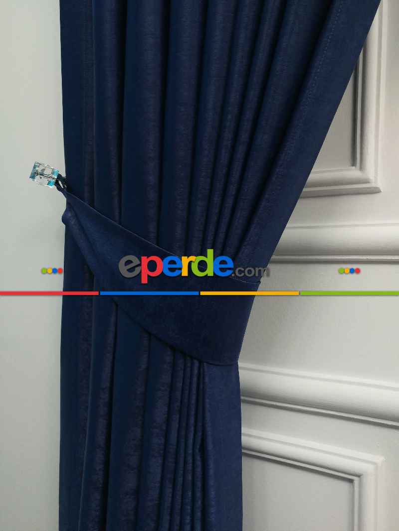 Salon - Soft Fon Perde Parlament Mavisi Dökümlü En - Mavi