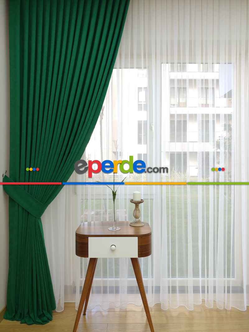 Koyu Yeşil - Düz Fon Perde ( Dökümlü Fon Perde)- Yeşil