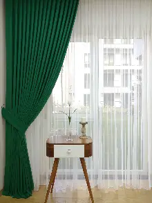 Yeşil Düz Sade Mutfak Fon Perde Yan Kanat Perdesi- Yeşil