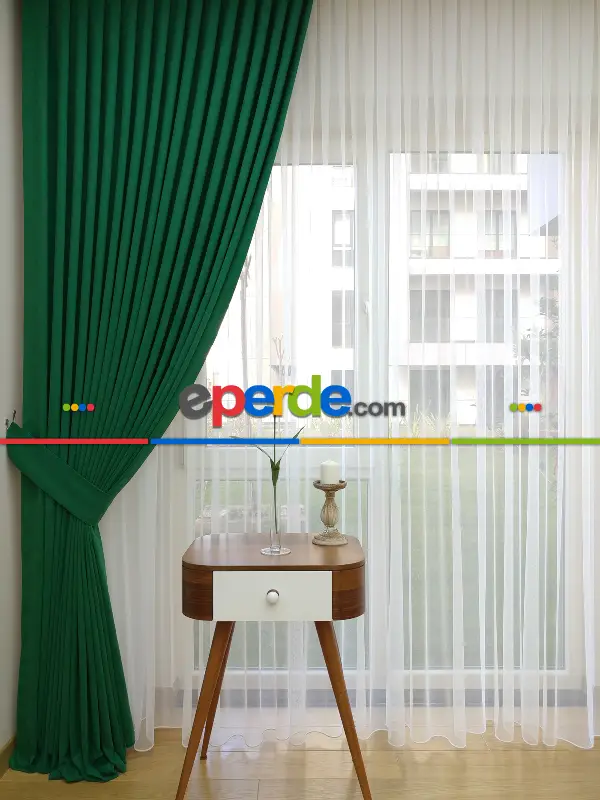 Salon Fon - Koyu Yeşil - Düz Fon Perde (  Dökümlü Fon Perde)- Yeşil