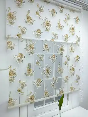 Çiçek Desenli Tül Stor Perde Yeşil Ve Sütlü Kahve- Yeşil-Sütlü Kahve