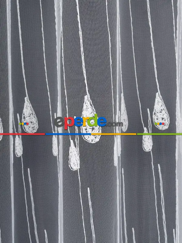 Damlacık Desenli Brode İşlemeli Tül Perde