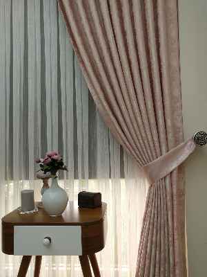 Patine Desenli Pudra Renk Jakar Desenli Fon Perde- Pudra