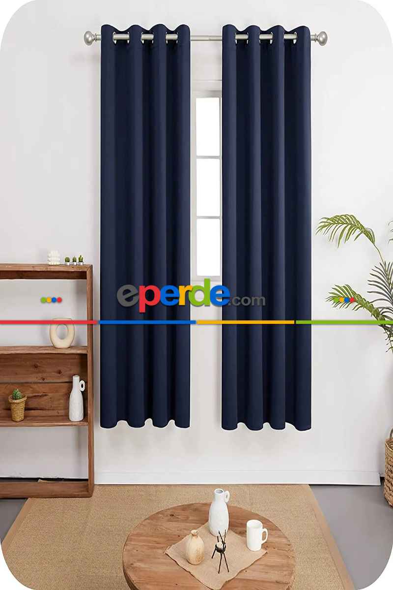 Lacivert Perde Kuşgözü Rustik Perde Halka Kuşgözü Boru İçin Perde