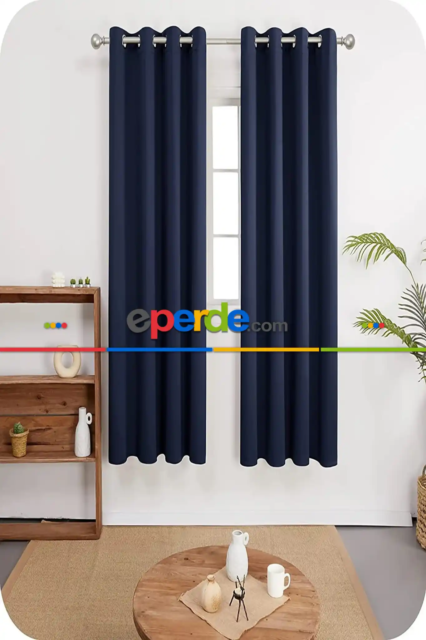 Lacivert Perde Kuşgözü Rustik Perde Halka Kuşgözü Boru İçin Perde