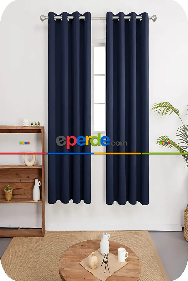 Salon - Lacivert Perde Kuşgözü Rustik Perde Halka Kuşgözü Boru İçin Perde