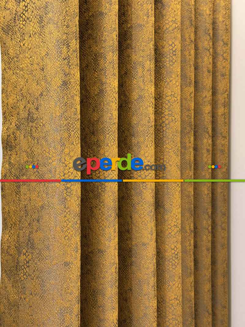 Oturma Odası - Gold Hardal Jakar Dokuma Desenli Fon Perde, Hafif Parlak Premium Kalite Seri
