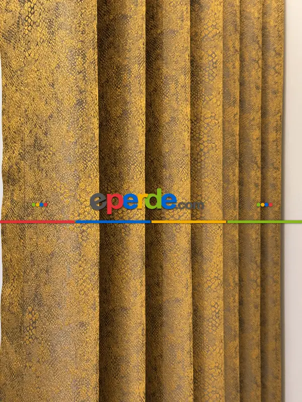 Yatak Odası - Gold Hardal Jakar Dokuma Desenli Fon Perde, Hafif Parlak Premium Kalite Seri