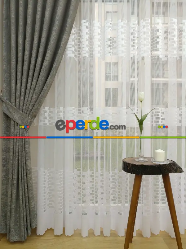 Desenli Tül Perde- Tuğla Desen- Örme (2022)- Ekru