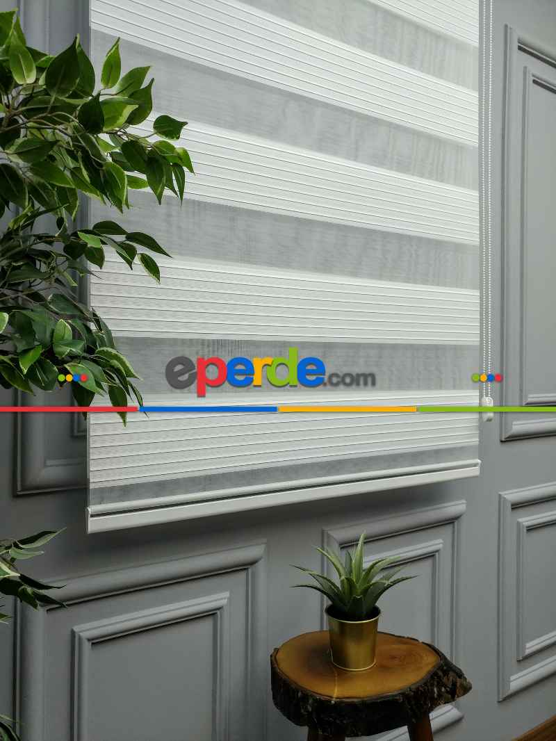 2025 Sezonu - Zebra Perde - Geniş Plise (pileli) Zebra Perde- Krem Açık-ekru