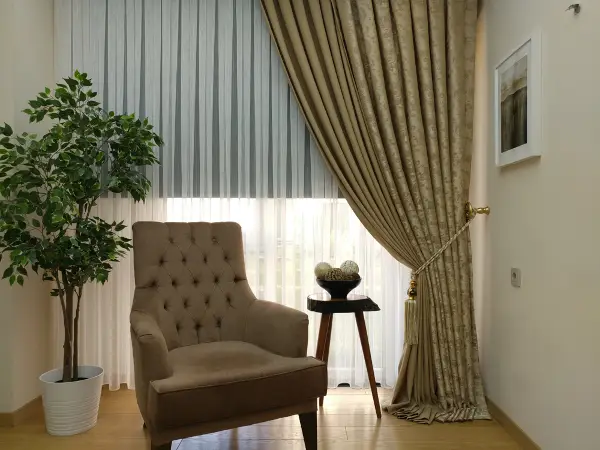 Patinedesenli Kahverengi Kombinli Desenli Fon Perde- Kahverengi