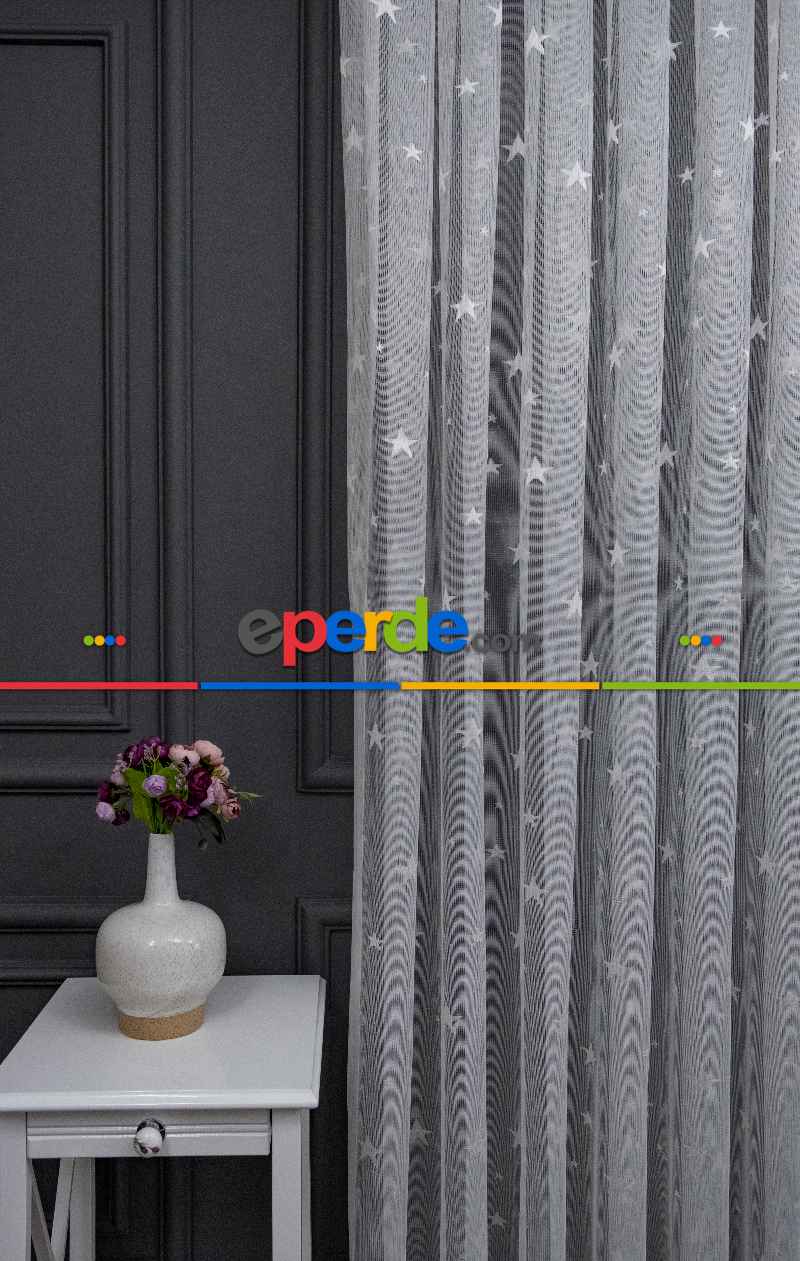 Yıldız Desenli Örme Tül Perde - Çocuk Ve Bebek Odası Perdesi
