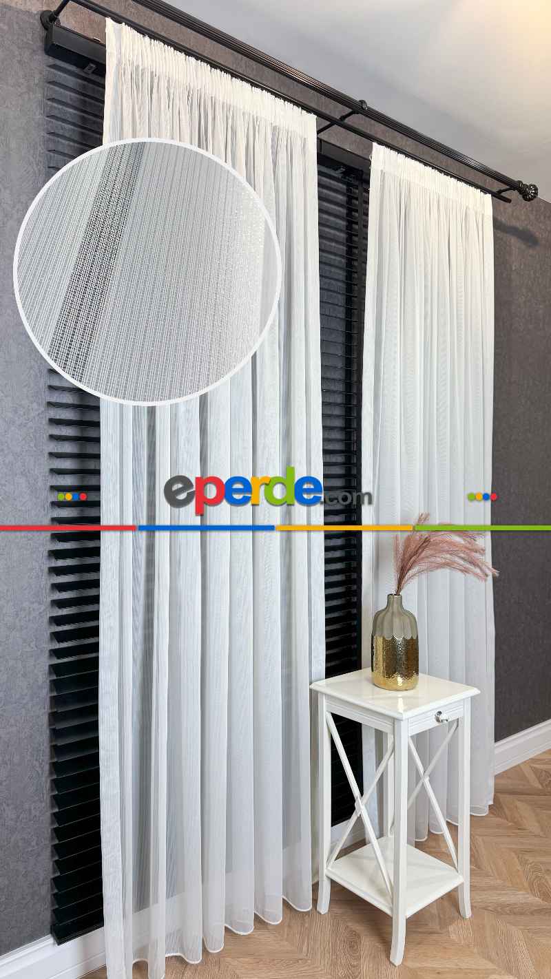 Yatak Odası - Brillant, Ekru, Işıltılı, Büzgülü Ekstraforlu, Tül Perde