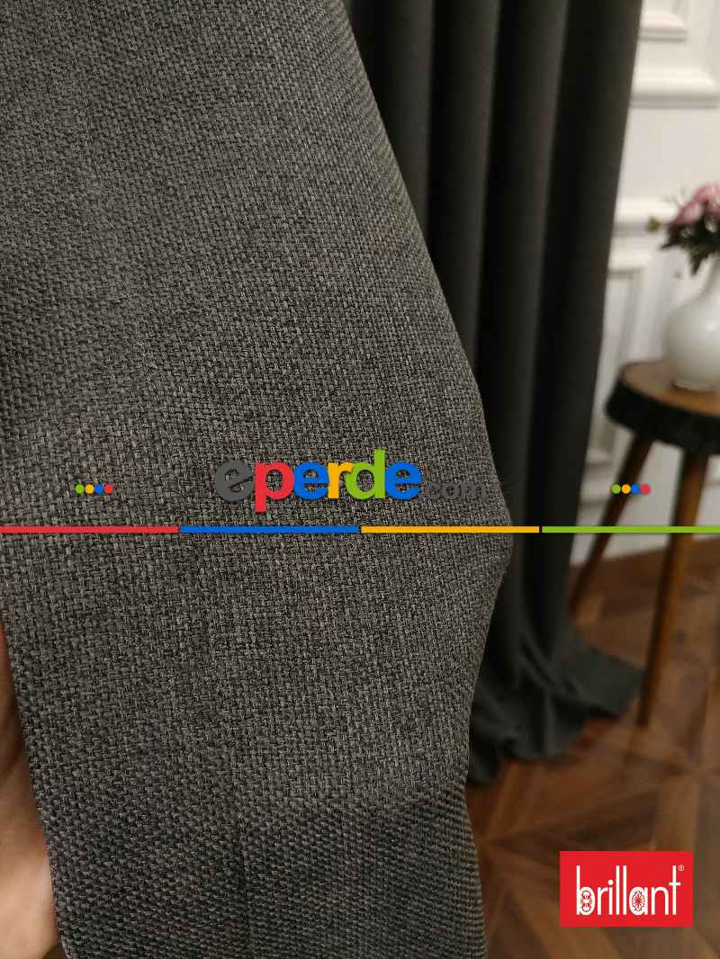Brillant Keten Antrasit Renk Düz Fon Perde - Füme