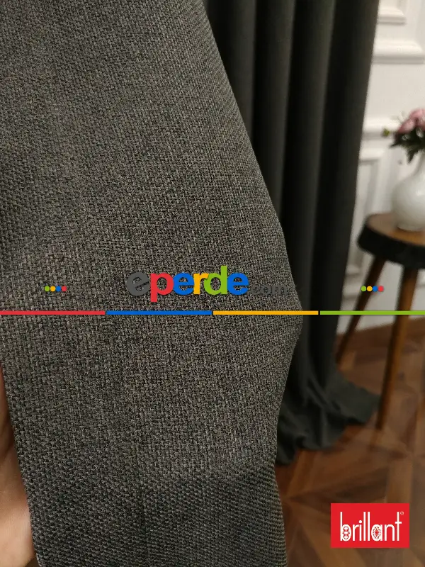 Yatak Odası - Brillant Keten Antrasit Renk Düz Fon Perde - Füme