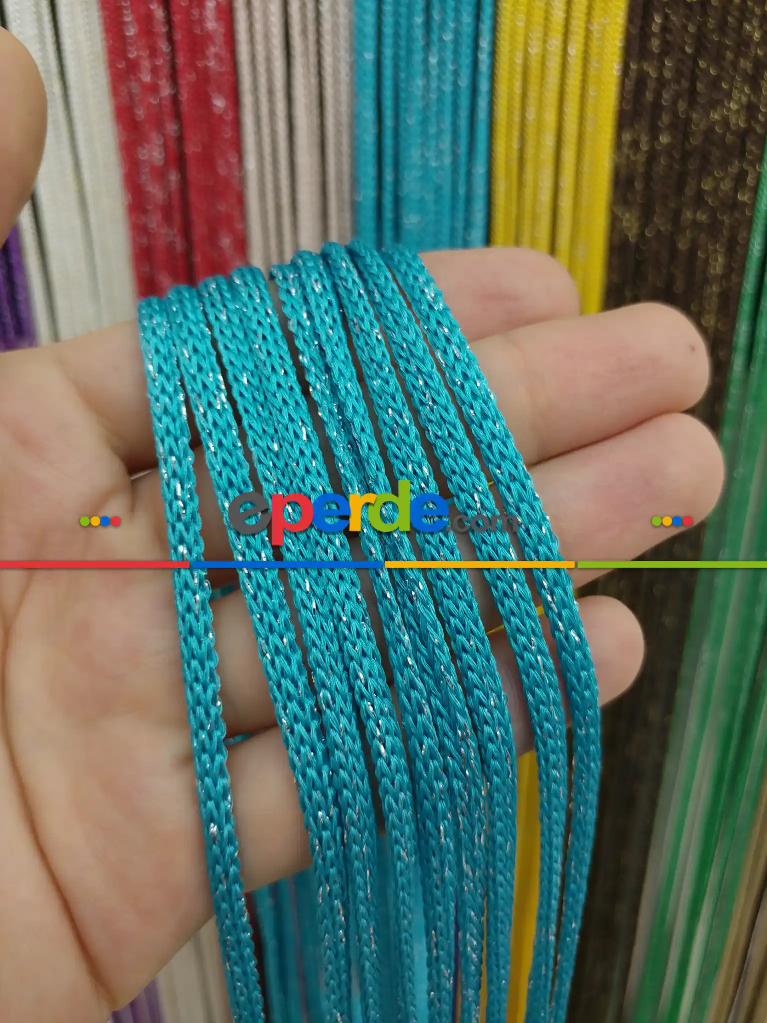 Açık Mavi Rengi Simli İp Perde Jumbo Zincir Serisi- Mavi-gümüş