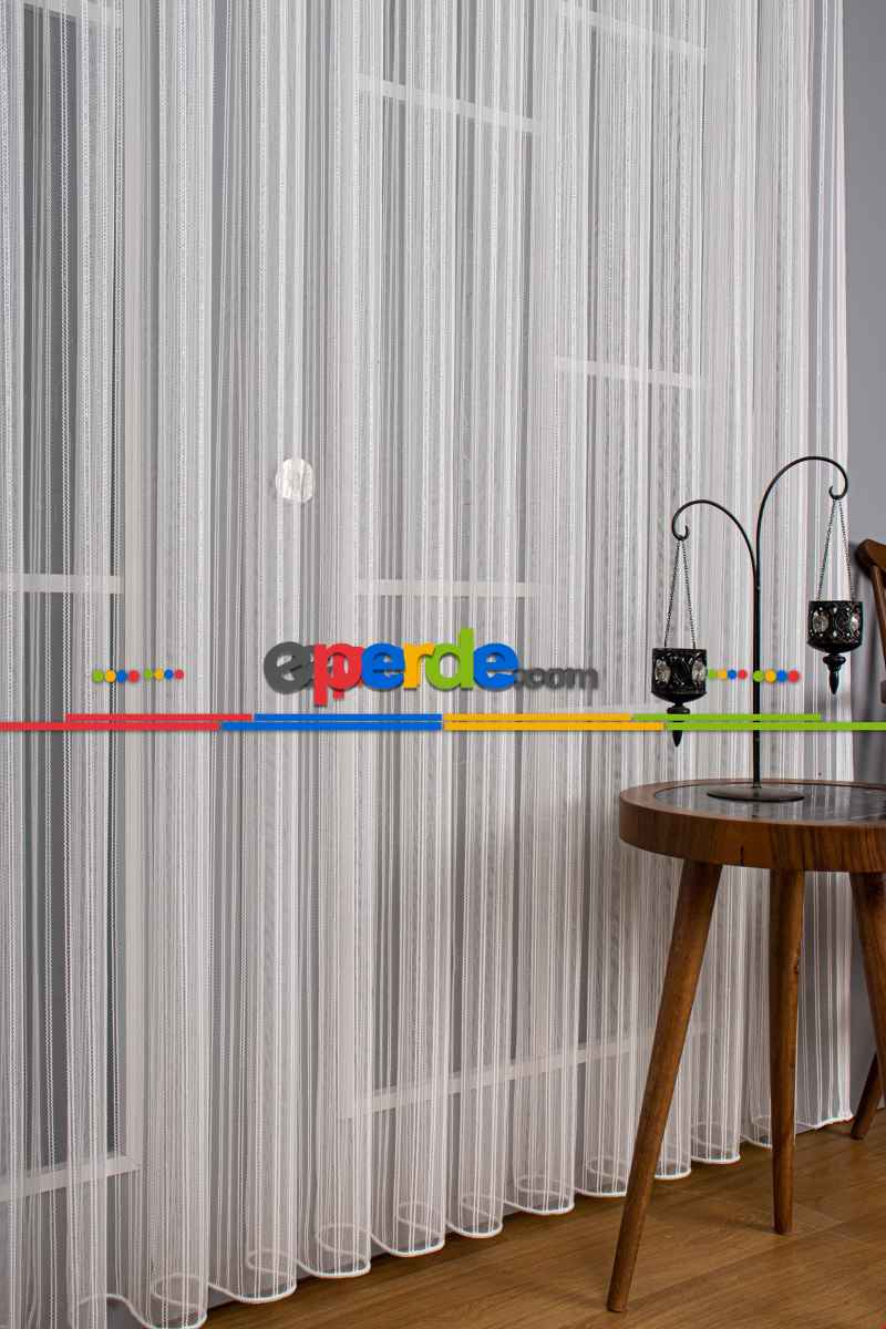 Salon Tül Perde - Modern Simli Düz Çizgili Makarna Desen Tül 1:kalite