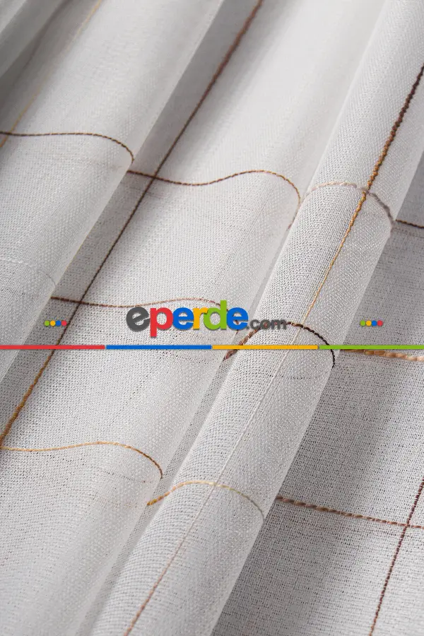 Salon Tül - Bambu Zemin Geometri Nakış İşlemeli Tül Perde